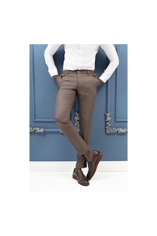 Notra Slimfit Pamuklu Kendinden Çizgili Mevsimlik Kumaş Pantolon Koyu Kahve