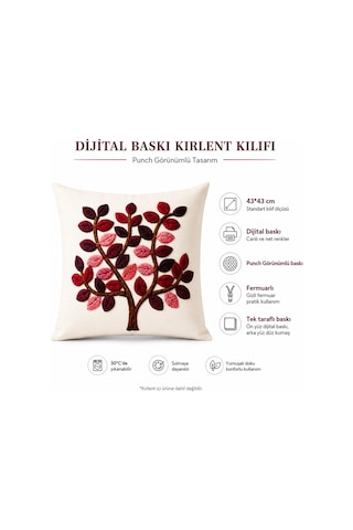 Punch Görünümlü Ağaç Desenli Dijital Baskılı Kırlent Kılıfı Fermuarlı Tek Taraflı Dekoratif Yastık Kılıfı 43 X 43 Cm Beyaz Beyaz