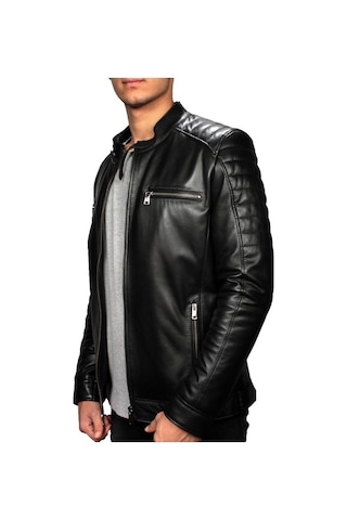 Adrian Erkek Siyah Hakiki % 100 Deri Mont Kuzu Derisi