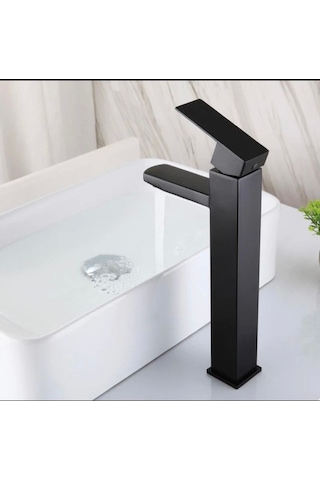 İsaoğlu Yapı Çanak Lavabo Bataryası Siyah Lavabo Musluğu Mat Siyah Kare Çanak Bataryası Siyah