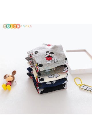 5 Çift Mickey Mouse Desenli Patik Kadın Çorap Çok Renkli