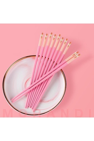 Agoodshop Yeşil Pembe 5 Çift Japon Metal Yemek Çubukları Seti, Sağlıklı Yemek Ustaları İçin Yeşil