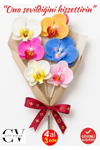 Orkide Saç Tokası Buketi - 6 Adet İncili Çift Taraflı Büyük Boy Mandal Toka - Karışık Renk Gelecektir - Hediyelik Çok Renkli