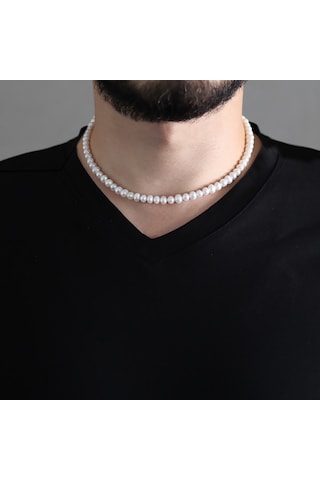 925 Ayar Gümüş Mekanizmalı 45 cm Zarif Doğal İnci Bay Kolye Gümüş