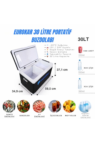 Eurokar Araç Buzdolabı 30 Lt Hacimli 12 V-24 V Tek Ve Çift Sıcaklık Bölgesi Fonksiyonu