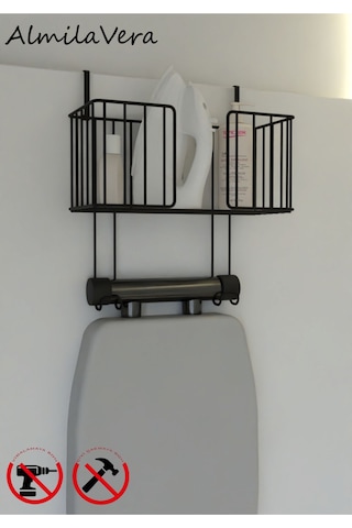 Siyah Paslanamaz Kapı Arkası Ütü Ve Ütü Masası Askısı Ütü Düzenleyici Raf Siyah