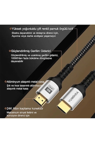 Hdmı 2.1 Kablo, 8k 60hz, 4k 240hz, 48 Gbit/s, Hdmı Sertifikalı, Alüminyum Gövde - 2 Metre