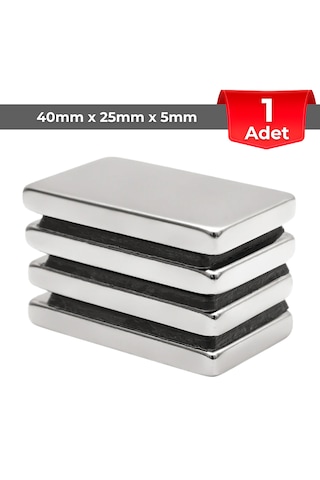1 Adet Neodyum Mıknatıs Boy: 40mm En: 25mm Kalınlık: 5mm 40x25x5 Ndfeb Güçlü Mıknatıs N117