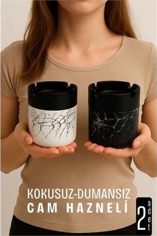 Cam Küllük - Mermer Desenli 2 Li Küllük Seti Kafe Küllüğü Restoran Küllüğü Masaüstü Küllük