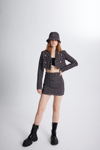 Holly Lolly Tüvit Kumaş Crop Tweed Ceket Siyah