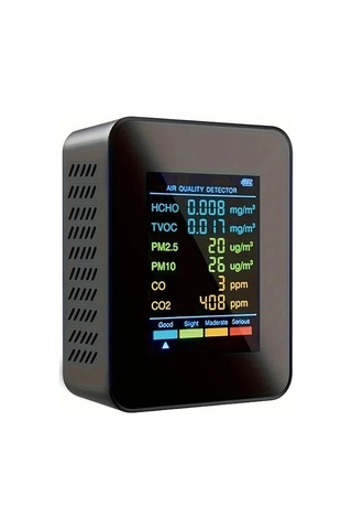 Boatshop1 5 İn 1 Hava Kalite Monitörü Pm2 5 Pm10 Hcho Tvoc Co2 Dedektörü Gerçek Zamanlı Usb Şarjlı Pil Renkli Lcd Ekran Siyah