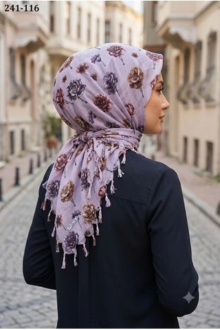 Dolce Cotton Desenli Sökme Boncuklu Eşarp 241-116 Çok Renkli