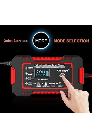 Tongxida 12v Akü Şarj Cihazı 6a Akıllı Nabız, Otomatik Kapanma, Akıllı Ekranlı, Bakımsız Kurşun Asitli