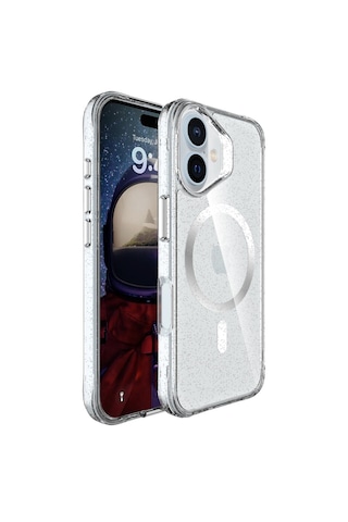 Bix iPhone Uyumlu 16 Plus Magsafe Simli Kılıf Shock Pocket Darbe Emici Teknolojili Çizilmeye Dayanıklı Simli Şeffaf