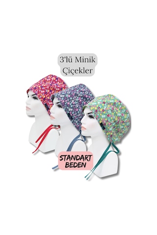 Standart Beden 3lü Minik Çiçekler Fuşya Mavi Yeşil Minik Çiçekler Cerrahi Bone Renkli