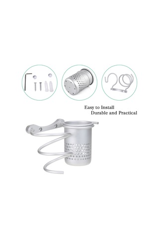 Qingmipy "pratik Saç Kurutma Makinesi Askısı - Banyo Organizatörü, Tarak Ve Makas Tutucu, Gümüş Renk"