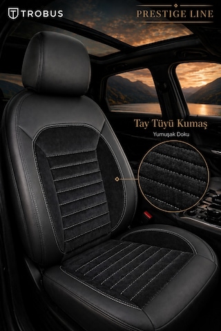 Volkswagen Bora 1998-2005 Tay Tüyü Deri Detay Koltuk Kılıfı Prestige Line Siyah Beyaz