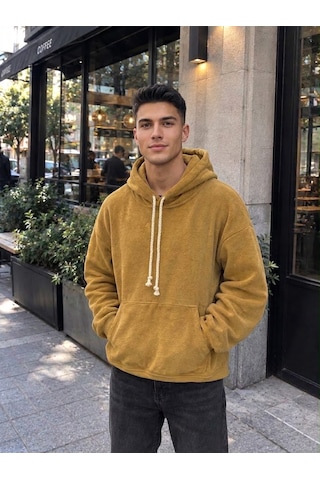 Stormwear Unisex Oversize Polar Sweatshirt Halat Kordonlu Kapüşonlu Cepli Sweat Sarı