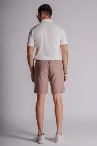 Braccas Erkek Yandan Cepli Beli Lastikli Keten Dokulu Relaxed Fit Jogger Şort Vizon Vizon