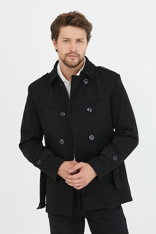 Erkek Siyah Kemerli Kaşe Kaban Trenç Model Siyah