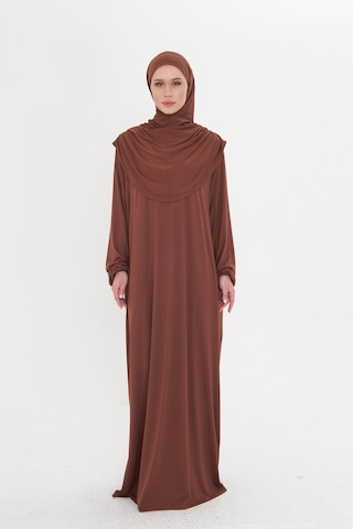 Tek Parça Namaz Elbisesi Viskon Düz 2503 14 Kahverengi