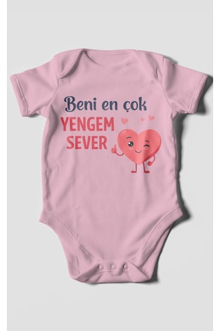 Morivokids Beni En Çok Yengem Sever Kısa Kollu Bebek Body %100 Pamuk Koyu Pembe