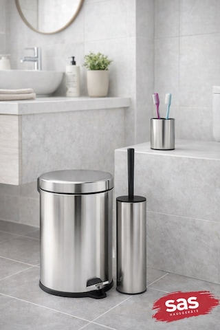 Sas Haus Krom 3 Lü Set 3 Lt Çöp Kovası Wc Fırçası Ve Diş Fırçalık Titan