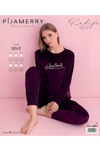 Pijamerry Kadın Kışlık Bisiklet Yaka Kadife Pijama Takımı 3040m - 1 Adet Mor