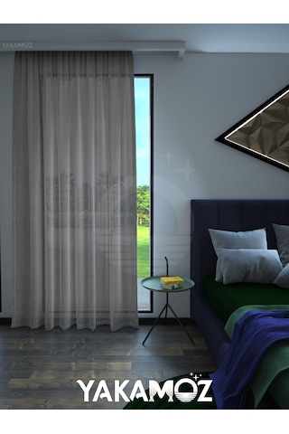 Gri Keten Görünümlü Ekstraforlu Tül Perde Linen Touch Serisi GRİ