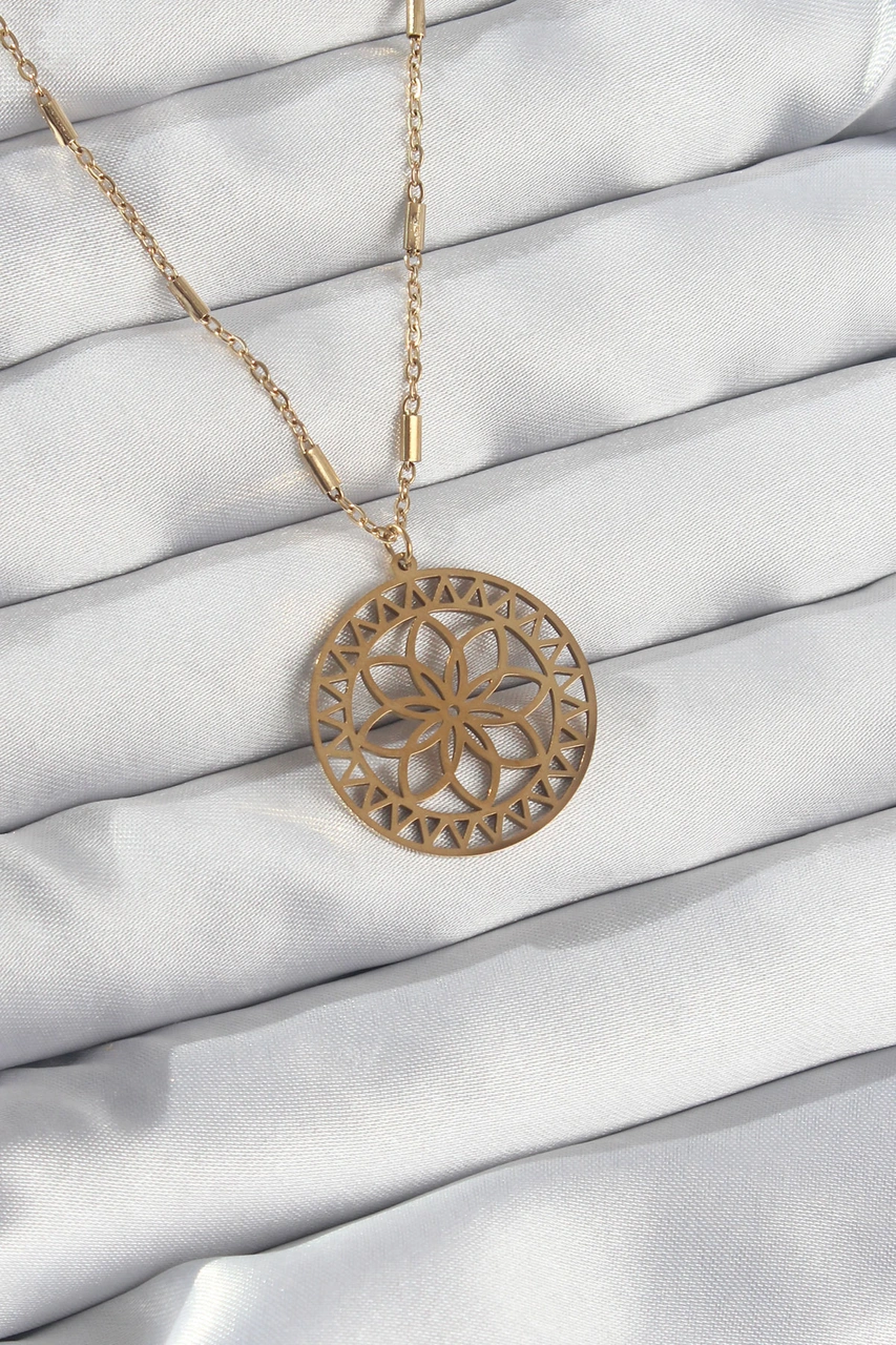 316l Çelik Zincir Gold Renk Lotus Model Kolye Renkli
