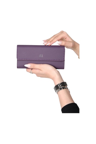 Mft Leather Hakiki Deri El Portföyü Cüzdan Hilton 8926 Flother Mat Mor