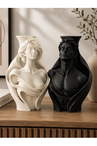 3d Couple Dekoratif Büst 2 Li Set Kemik - Siyah