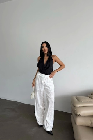 Defymoda Jakar Saten Pantolon - Beyaz Beyaz