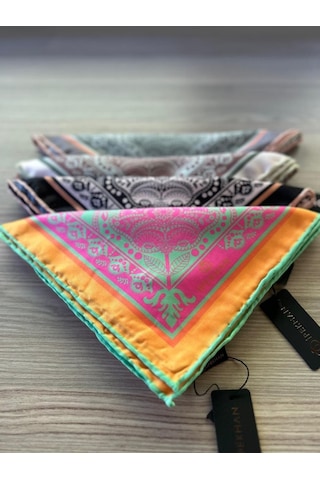 İpekhan Henna Desen Soft Eşarp Turuncu Çok Renkli