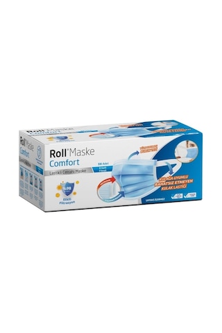 Roll Maske Comfort 3 Katlı Lastikli Cerrahi Maske 50 Adet