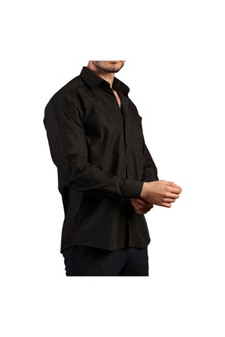 Siyah Büyük Beden Rahat Kesim Cepli Uzun Kol Regular Fit Erkek Gömlek - 150-20 001