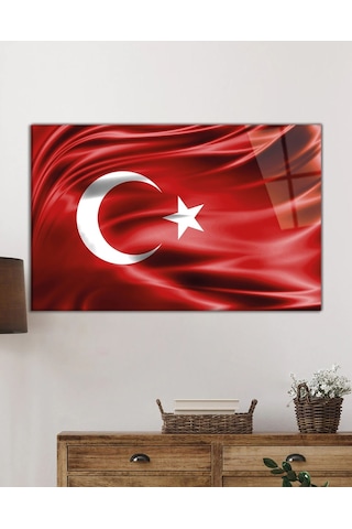 Kırmızı Dalgalı Türk Bayrağı Cam Tablo, Ev Ve Ofis Duvar Dekoru, Hediyelik Büyük Temperli Cam Tablo