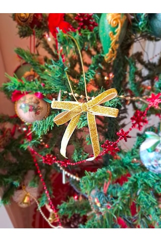 Paşateks Simli Altın Fiyonk Askılı Yılbaşı Noel Ağaç Süsü Ve Dekoratif Kurdele