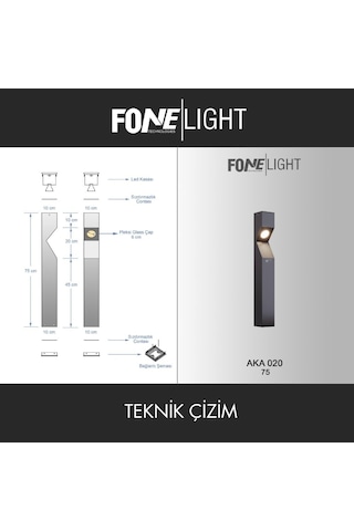 FoneLight Dualluz 75 cm LED Bahçe Aydınlatma Direği Antrasit Alüminyum IP65 Bollard Peyzaj Yürüyüş Yolu Lambası 9W 3000K