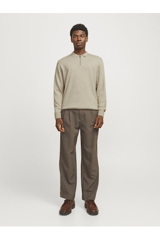 Jack & Jones Jjeemıl Knit Polo Yarım Fermuar Uzun Kollu Erkek Triko Gri