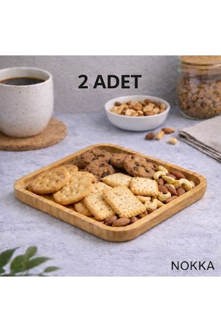 2 Adet Bambu Kare Servis Tabağı 20x20 Cm Renksiz
