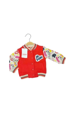 Kız Bebek Çocuk Kolları Desenli İçi Şardonlu Kalın Kolej Hırka-13526 Kırmızı