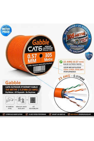 Gabble Turuncu Cat6 Dış Ortam Zırhlı Utp Ethernet Kablosu 305 Metre 23 Awg 0.57mm Network