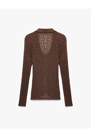 Koton Slim Fit Yarı Transparan Uzun Kollu Kaçık Yaka Dantel Gömlek Kahverengi 6wak60002ek Kahve