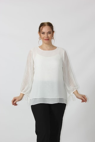Moda Berray 3243 Kolu Taş Baskılı Şık Bluz Beyaz