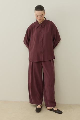 Molene Mürdüm Comfort Gömlek Pantolon Takım