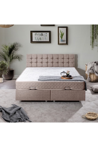 Venedik Çift Kişilik Baza Başlık Letto Yatak Seti - Açık Kahve 150 x 200