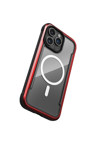 Apple Uyumlu iPhone 15 Pro Max Kılıf Magsafe Airbagli Raptic Shield Serisi Şeffaf Arka Yüzey Kapak Kırmızı Kırmızı