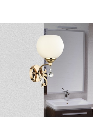 Lamore Home Arya Opal Camlı Kristal Taş Detaylı Tekli Sarı Aplik Sarı