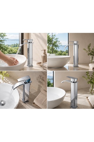 Lüx Premium Krom Çanak Lavabo Bataryası Çift Su Girişli Modern Tasarım Batarya